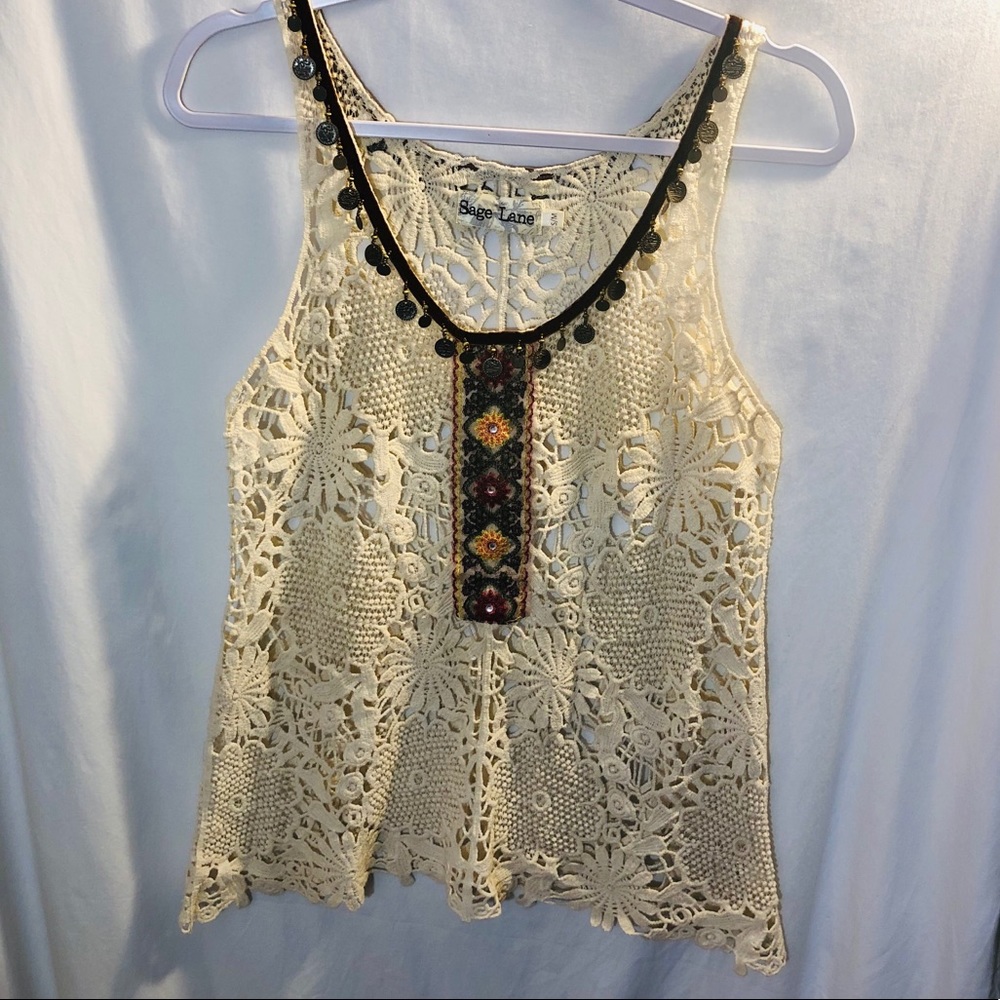 lace macrame crochet top gypsy see through coin